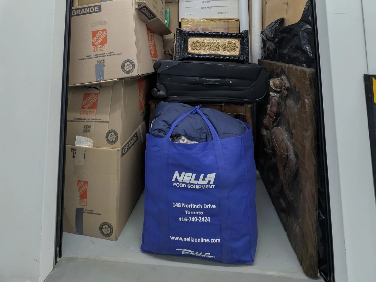 Storage unit after: the family's keepers boxed and packed in