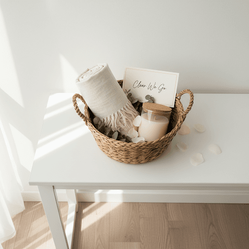 Welcome home basket on a console